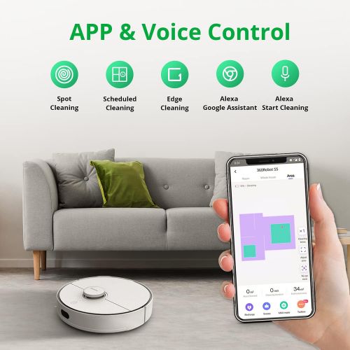  [아마존베스트]360 S5 Robot Vacuum, Laser Mapping, 2200Pa, Selective Room Cleaning, Schedule, Multi-Floor Mapping, No-Go Zones, Self Charge and Resume, Works with Alexa