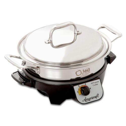  360 Cookware Gourmet Slow Cooker and Induction Capable Non-Leaching Waterless Stainless Steel Casserole with Cover, 2.3-Quart