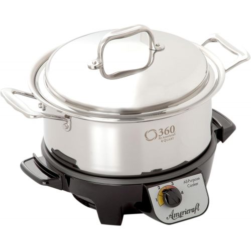  360 Cookware Gourmet Slow Cooker and Induction Capable Non-Leaching Waterless Stainless Steel Casserole with Cover, 2.3-Quart