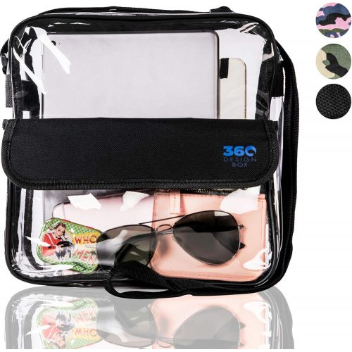  360 DESIGN BOX Clear Messenger Bag, Adjustable Stadium Approved Transparent Purse