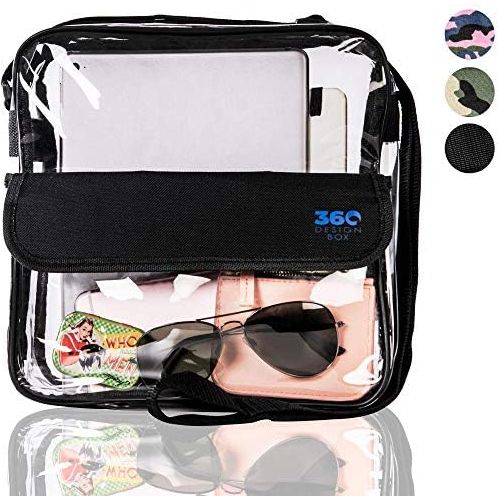  360 DESIGN BOX Clear Messenger Bag, Adjustable Stadium Approved Transparent Purse