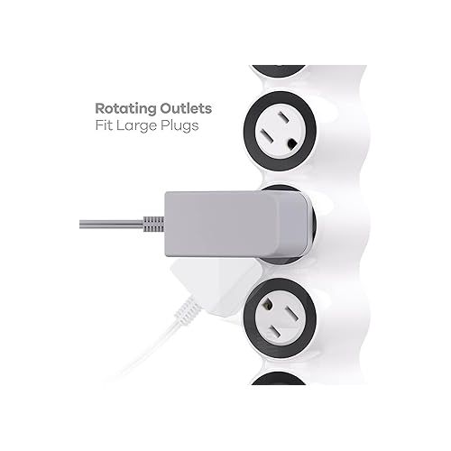  360 Electrical PowerCurve Power Strip, Braided Extension Cord with 4 Rotating Outlets, 2 USB-A Ports, and 2 USB-C Ports, Outlet Extender 6 ft, Surge Protector Power Strip with USB Ports, White