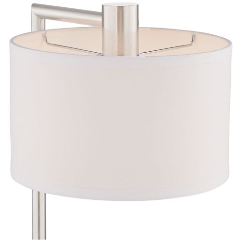  360 Lighting Modern Desk Table Lamp with USB and AC Power Outlet in Base Brushed Nickel White Linen Drum Shade for Bedroom Office