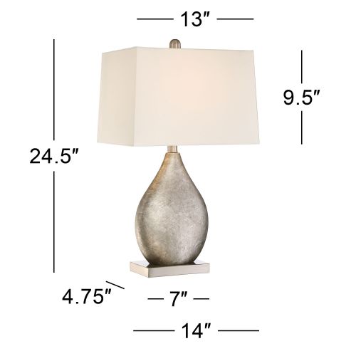  360 Lighting Modern Table Lamps Set of 2 Silver Metal Teardrop Off White Rectangular Shade for Living Room Family Bedroom Bedside