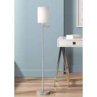 Modern Swing Arm Floor Lamp Brushed Nickel White Cotton Cylinder Shade for Living Room Reading Bedroom Office - 360 Lighting