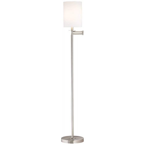  Modern Swing Arm Floor Lamp Brushed Nickel White Cotton Cylinder Shade for Living Room Reading Bedroom Office - 360 Lighting