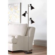 Donovan Modern Floor Lamp LED Brushed Steel and Black 3-Light Tree Adjustable Shades for Living Room Reading Bedroom Office - 360 Lighting