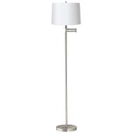 Modern Swing Arm Floor Lamp Brushed Nickel White Hardback Drum Shade for Living Room Reading Bedroom Office - 360 Lighting