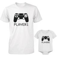 365 Printing Daddy and Baby Matching T-Shirt and Onesie Set  Player 1 & Player 2