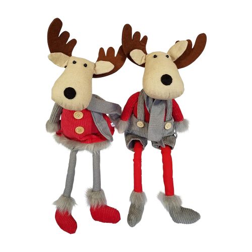  3Cats Designs Stuffed Moose Toys in Christmas Holiday Clothing - Mr. & Mrs. Moose Christmas Decoration