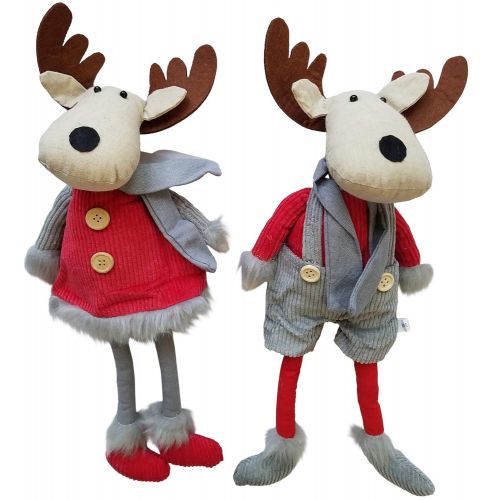  3Cats Designs Stuffed Moose Toys in Christmas Holiday Clothing - Mr. & Mrs. Moose Christmas Decoration