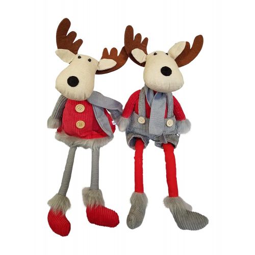  3Cats Designs Stuffed Moose Toys in Christmas Holiday Clothing - Mr. & Mrs. Moose Christmas Decoration