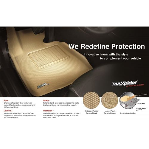  3D MAXpider Third Row Custom Fit All-Weather Floor Mat for Select Chevrolet Suburban/GMC Yukon XL Models - Classic Carpet (Tan)