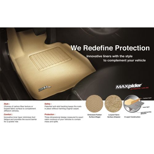  3D MAXpider Front Row Custom Fit All-Weather Floor Mat for Select Buick Enclave /Chevrolet Traverse /GMC Acadia Models - Classic Carpet (Tan)