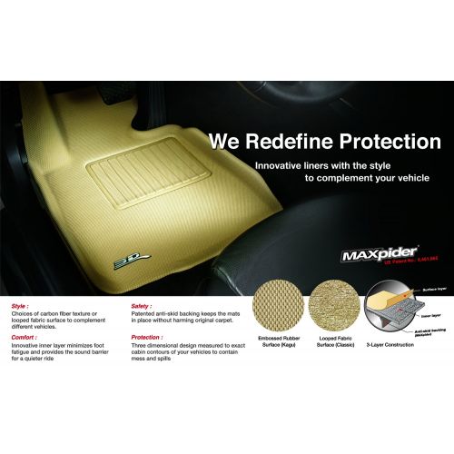 3D MAXpider Complete Set Custom Fit All-Weather Floor Mat for Select Nissan Maxima Models - Kagu Rubber (Tan)