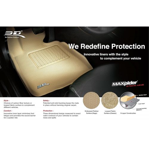  3D MAXpider Second Row Custom Fit All-Weather Floor Mat for Select Nissan Pathfinder Models - Kagu Rubber (Tan)