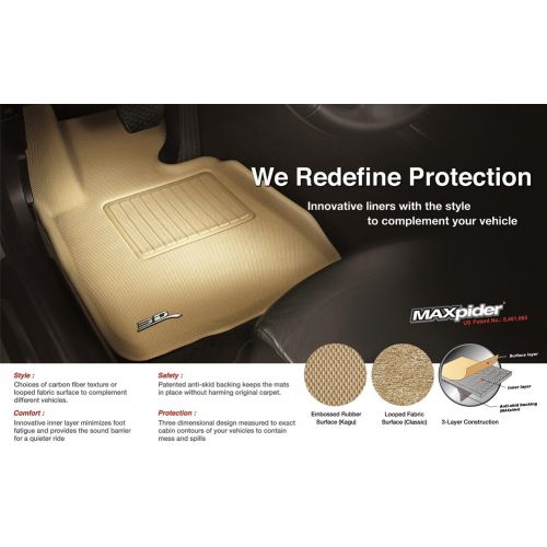  3D MAXpider Front Row Custom Fit All-Weather Floor Mat for Select Toyota Tundra Models - Kagu Rubber (Tan)