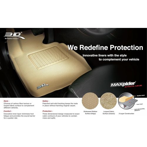  3D MAXpider Front Row Custom Fit All-Weather Floor Mat for Select Toyota Tundra Models - Kagu Rubber (Tan)