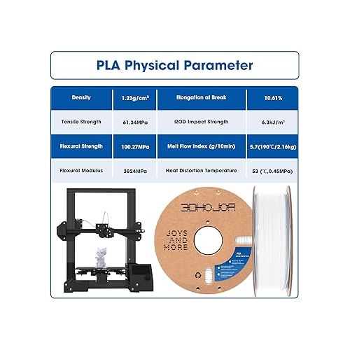  High Speed PLA Filament 1.75mm 3D Printer Filament,1kg Cardboard Spool (2.2lbs) Fit Most FDM 3D Printer,Dimensional Accuracy +/- 0.03 mm,Vacuum Packaging-Cold White