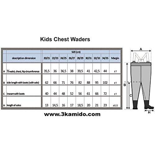  [아마존베스트]3Kamido Children’s Chest Waders - 10 Models Adjustable Waist Heavy-Duty Braces Nexus Buckle Kids Fishing Boots EU Size 20 - 35, UK Size 5 Jnr - 2