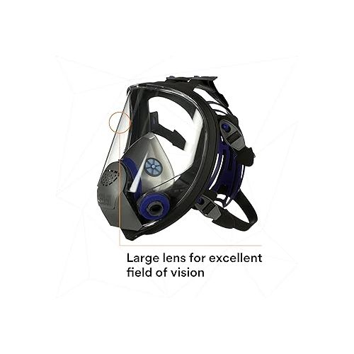 쓰리엠 3M Ultimate FX Full Facepiece Reusable Respirator, FF-402, NIOSH, ANSI, Six-Strap Harness for a Secure Comfortable Fit, Cool Flow Valve, Passive Speaking Diaphragm, Medium