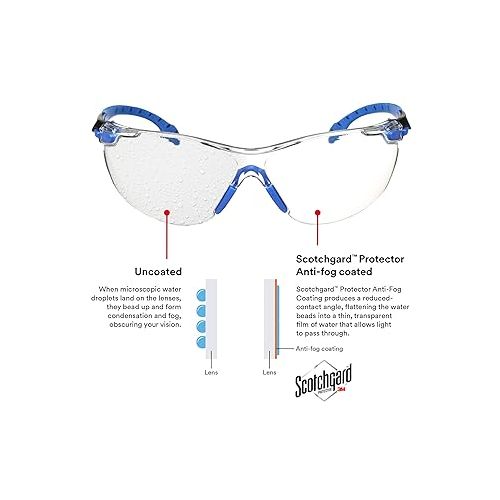 쓰리엠 3M 70071694510 Safety Glasses Solus 1000 Series ANSI Z87 Scotchgard Anti-Fog Clear Lens Low Profile Blue/Black Frame