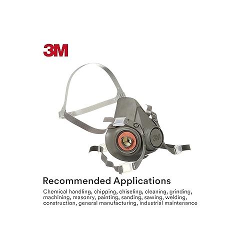 쓰리엠 3M Half Facepiece Reusable Respirator 6200, NIOSH, Four-Point Harness, Comfortable Fit, Dual Airline Supplied Air Compatible, Bayonet Connections, Painting, Sanding, Cleaning, Medium