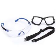 3M Safety Glasses, Solus 1000 Series, ANSI Z87, Scotchgard Anti-Fog, Clear Lens, Blue/Black Frame, Removable Foam Gasket and Strap