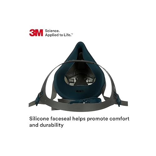 쓰리엠 3M Rugged Comfort Half Facepiece Reusable Respirator 6501, NIOSH, Cool Flow Valve Helps Reduce Heat and Moisture, Silicone Faceseal Provides a Firm Seal, Welding, Sanding, Cleaning, Grinding, Small