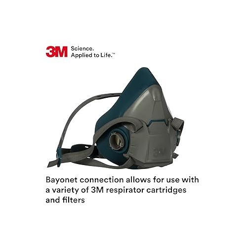 쓰리엠 3M Rugged Comfort Half Facepiece Reusable Respirator 6501, NIOSH, Cool Flow Valve Helps Reduce Heat and Moisture, Silicone Faceseal Provides a Firm Seal, Welding, Sanding, Cleaning, Grinding, Small