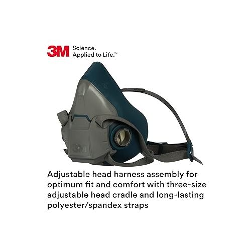 쓰리엠 3M Rugged Comfort Half Facepiece Reusable Respirator 6501, NIOSH, Cool Flow Valve Helps Reduce Heat and Moisture, Silicone Faceseal Provides a Firm Seal, Welding, Sanding, Cleaning, Grinding, Small