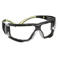 3M 27475 Safety Glasses, SecureFit, ANSI Z87, Dust Protection, Anti-Fog Anti-Scratch Clear Lens, Green/Black Frame, Flexible Temples, Removable Foam Gasket