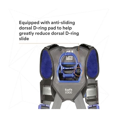 쓰리엠 3M 1113121 DBI-SALA ExoFit X300 Comfort Construction Positioning Safety Harness, Construction Fall Protection, Aluminum Back and Hip D-Rings, Auto-Locking Quick Connect Leg and Chest Buckles, Small