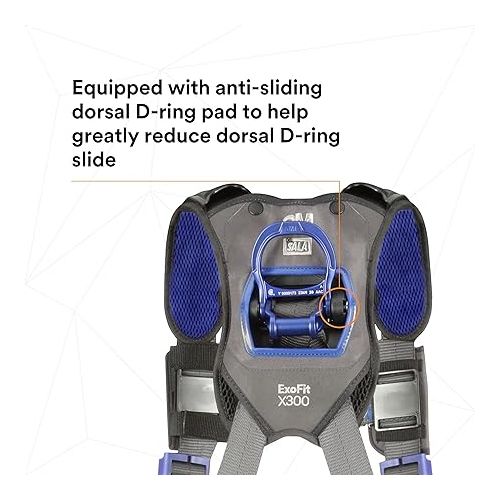 쓰리엠 3M 1113121 DBI-SALA ExoFit X300 Comfort Construction Positioning Safety Harness, Construction Fall Protection, Aluminum Back and Hip D-Rings, Auto-Locking Quick Connect Leg and Chest Buckles, Small