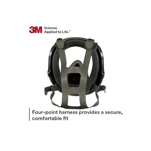 쓰리엠 3M Full Facepiece Reusable Respirator 6800, NIOSH, Large Lens, ANSI High Impact Eye Protection, Silicone Face Seal, Four-Point Harness, Comfortable Fit, Painting, Dust, Chemicals, Medium