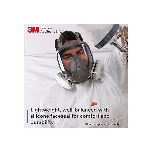 쓰리엠 3M Full Facepiece Reusable Respirator 6800, NIOSH, Large Lens, ANSI High Impact Eye Protection, Silicone Face Seal, Four-Point Harness, Comfortable Fit, Painting, Dust, Chemicals, Medium