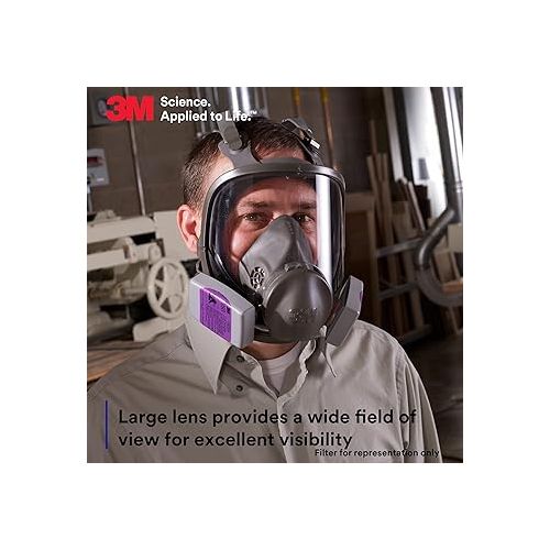 쓰리엠 3M Full Facepiece Reusable Respirator 6800, NIOSH, Large Lens, ANSI High Impact Eye Protection, Silicone Face Seal, Four-Point Harness, Comfortable Fit, Painting, Dust, Chemicals, Medium