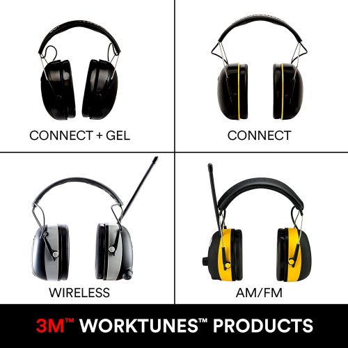 쓰리엠 3M WorkTunes Connect + AM/FM Hearing Protector with Bluetooth Technology, Ear protection for Mowing, Snowblowing, Construction, Work Shops