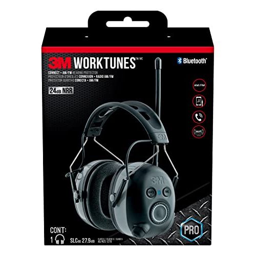 쓰리엠 3M WorkTunes Connect + AM/FM Hearing Protector with Bluetooth Technology, Ear protection for Mowing, Snowblowing, Construction, Work Shops