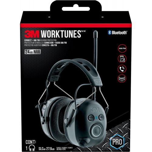 쓰리엠 3M WorkTunes Connect + AM/FM Hearing Protector with Bluetooth Technology, Ear protection for Mowing, Snowblowing, Construction, Work Shops