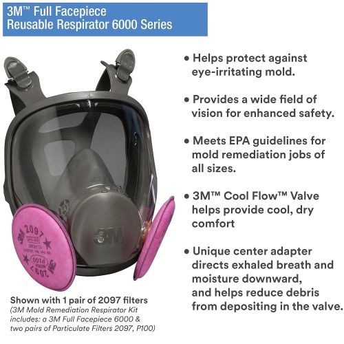 쓰리엠 3M Personal Protective Equipment 3M Mold Remediation Respirator Kit 69097, Large (Includes a 3M Full Facepiece 6000 & two pairs of 3M Particulate Filters 2097, P100)