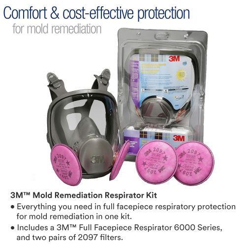 쓰리엠 3M Personal Protective Equipment 3M Mold Remediation Respirator Kit 69097, Large (Includes a 3M Full Facepiece 6000 & two pairs of 3M Particulate Filters 2097, P100)