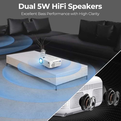  WiFi Bluetooth Projector, Upgraded 3Stone 5000L Native 720P Mini Projector for Outdoor Movies with Dual 5W Stereo Speakers, 200 Display, Backlit Buttons, Support 1080P Compatible w
