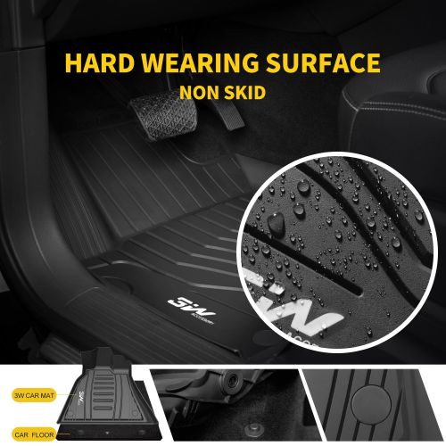  3W Floor Mats for Jeep Grand Cherokee (2013-2015) - Heavy Duty Protection Custom Fit Floor Liners All Weather Odorless TPE Car Floor Carpet 1st & 2nd Row, Black