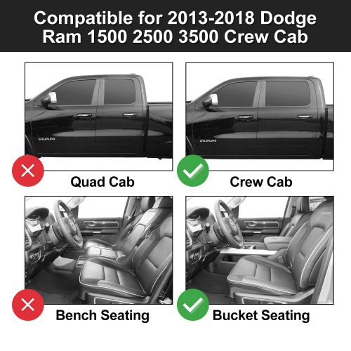  3W Floor Mats for Dodge Ram (2013-2018) - Full Set All Weather Ram 1500 Crew Cab Floor Mats Liners with Non-Toxic TPE 1st & 2nd Row seat Carpet Mats (Not for Quad Cab), Black