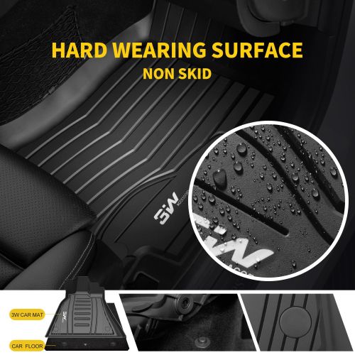  3W Floor Mats for Dodge Ram (2013-2018) - Full Set All Weather Ram 1500 Crew Cab Floor Mats Liners with Non-Toxic TPE 1st & 2nd Row seat Carpet Mats (Not for Quad Cab), Black