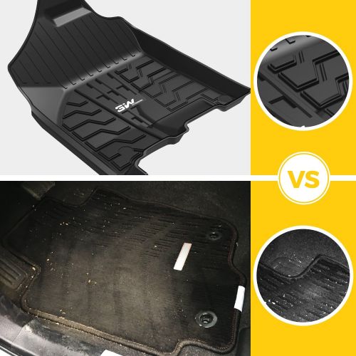  3W Floor Mats for Dodge Ram (2013-2018) - Full Set All Weather Ram 1500 Crew Cab Floor Mats Liners with Non-Toxic TPE 1st & 2nd Row seat Carpet Mats (Not for Quad Cab), Black