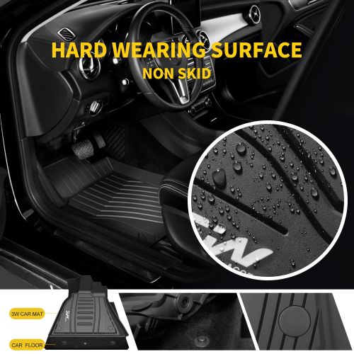  3W Mercedes Benz GLA Floor Mats Set (2015-2019) - Heavy Duty Custom Fit TPE Car Floor Mats Liner All Weather, Black