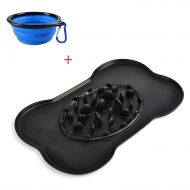 3Y Cheer Dog Bowls with Bone Shape Non-Slip Mat Dog Cat Food Bowl, Black