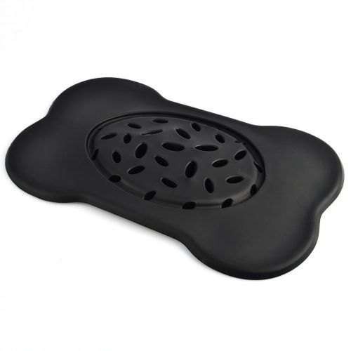  3Y Cheer Dog Bowls with Bone Shape Non-Slip Mat Dog Cat Food Bowl, Black